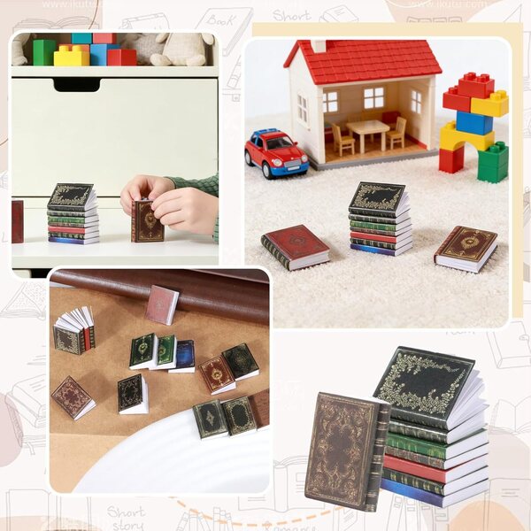 24 Miniaturbücher 1:12 für Puppenhäuser, realistisch und bunt aus Papier