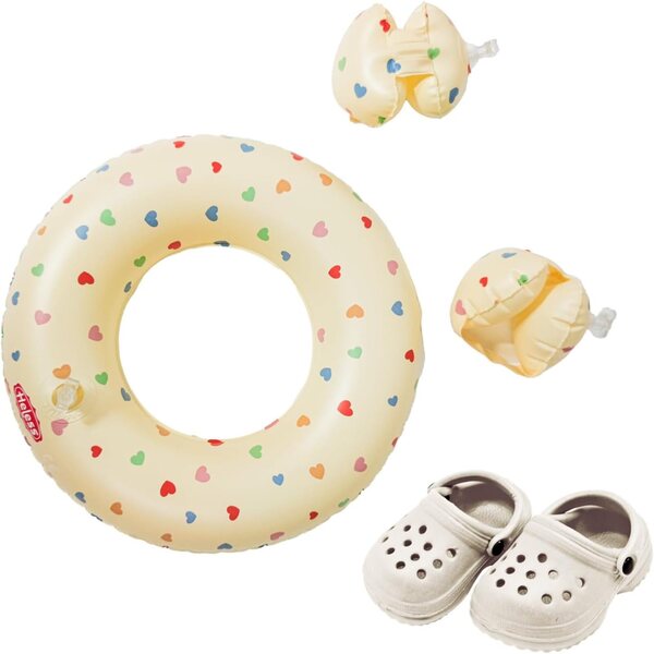 Schwimmset für Heless Beige Hearts Puppe 35-45 cm mit Boje, Armbändern und Clogs