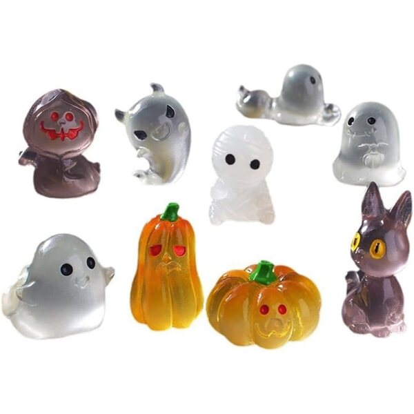 FACULX Set 17 decorazioni Halloween mini fosforescenti con fantasmi e zucche in resina