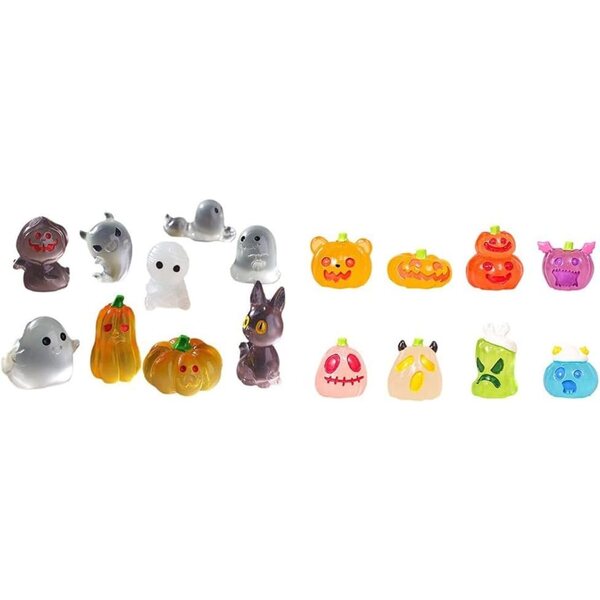 FACULX Set 17 decorazioni Halloween mini fosforescenti con fantasmi e zucche in resina