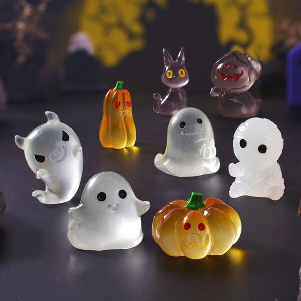 FACULX Set 17 decorazioni Halloween mini fosforescenti con fantasmi e zucche in resina