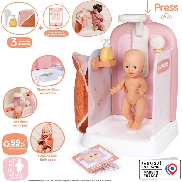 Smoby Baby Nurse Duschspielzeug für Puppen bis 40 cm mit Zubehör und funktionellem Pommeau