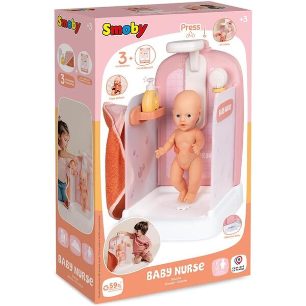 Smoby Baby Nurse Duschspielzeug für Puppen bis 40 cm mit Zubehör und funktionellem Pommeau