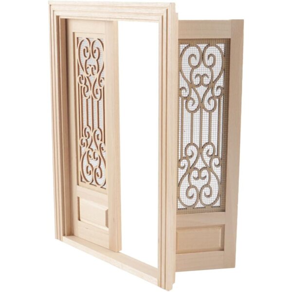 Porta Miniatura Vintage in Legno per Casa delle Bambole 1:12, Doppia Porta Intaglio