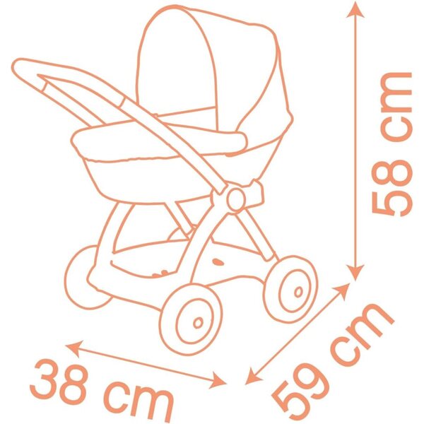 Krankenschwesterrollstuhl für Puppen bis 42 cm mit ausziehbarem Verdeck und Korb