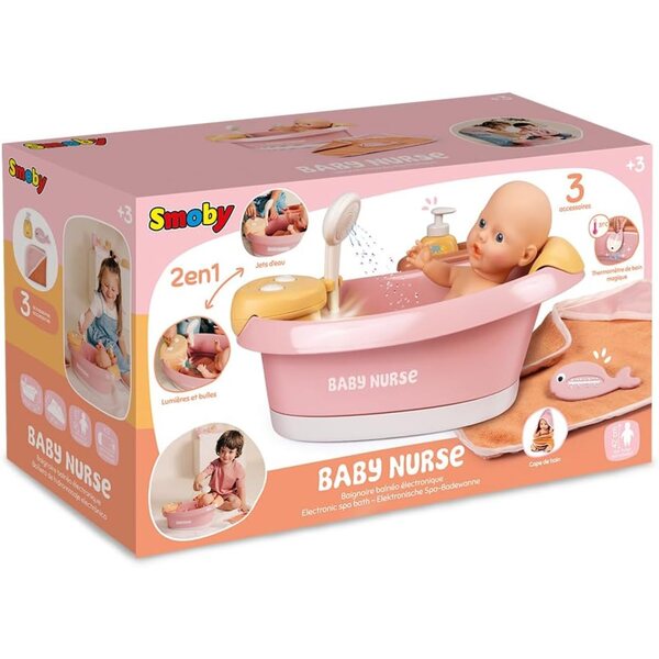Smoby Baby Nurse Balneo-Badewanne für Puppen bis 42 cm mit Düsen, Blasen und LED-Lichtern