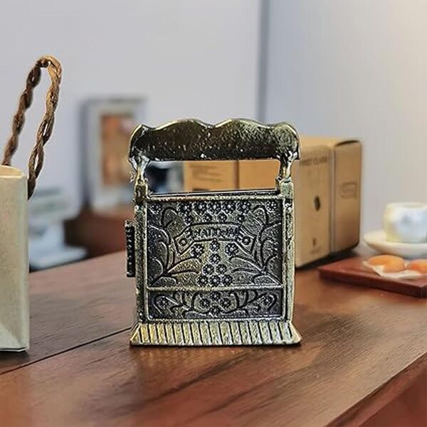 Vintage goldene Aufnahmebox Miniatur 1:12 mit funktionierender Schublade für Puppenhaus