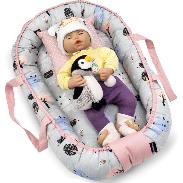 PinkZebra 2-in-1 Puppennest aus Baumwolle für Puppen bis 48 cm, Schlafsack und bequemes Bett