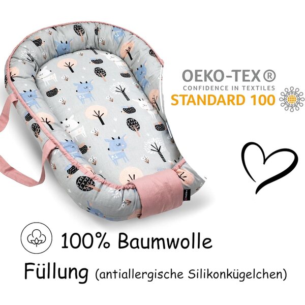 PinkZebra 2-in-1 Puppennest aus Baumwolle für Puppen bis 48 cm, Schlafsack und bequemes Bett