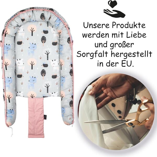 PinkZebra 2-in-1 Puppennest aus Baumwolle für Puppen bis 48 cm, Schlafsack und bequemes Bett