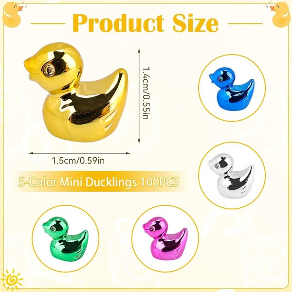 Set 100 Mini Breloques Canard in Resina Galvanizzata 5 Colori - Per Decorazioni e Bricolage