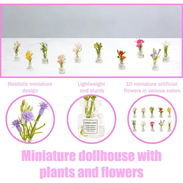 10 Fiori Miniatura Luminosi per Casa delle Bambole, Decorazioni Realistiche 1:12