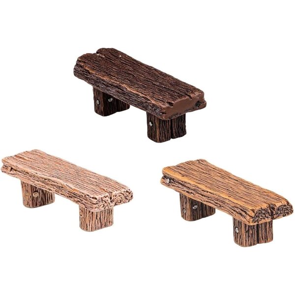 Set 3 Mini Banchi in Resina per Giardino Fatato e Decorazioni Case delle Bambole