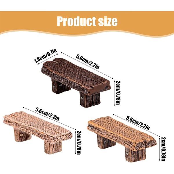 Set 3 Mini Banchi in Resina per Giardino Fatato e Decorazioni Case delle Bambole