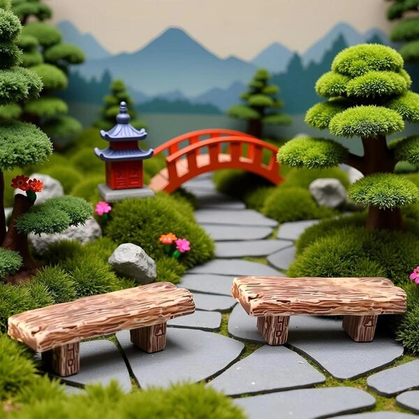 Set 3 Mini Banchi in Resina per Giardino Fatato e Decorazioni Case delle Bambole