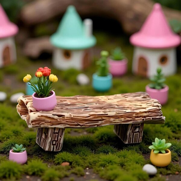 Set 3 Mini Banchi in Resina per Giardino Fatato e Decorazioni Case delle Bambole