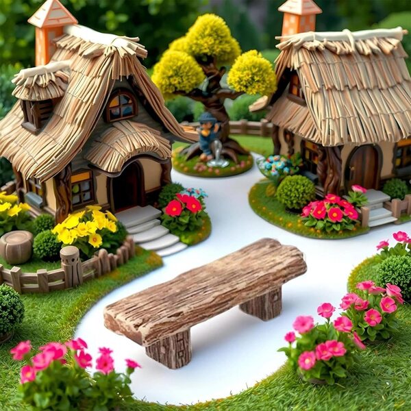 Set 3 Mini Banchi in Resina per Giardino Fatato e Decorazioni Case delle Bambole