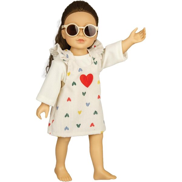 Beige Puppensonnenbrille mit dunklen runden Gläsern, Heless-Modeaccessoire