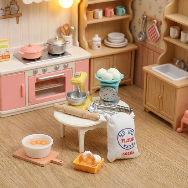 Kit mit 18 Miniatur-Küchenzubehörteilen 1:12 aus Kunstharz für Puppenhäuser