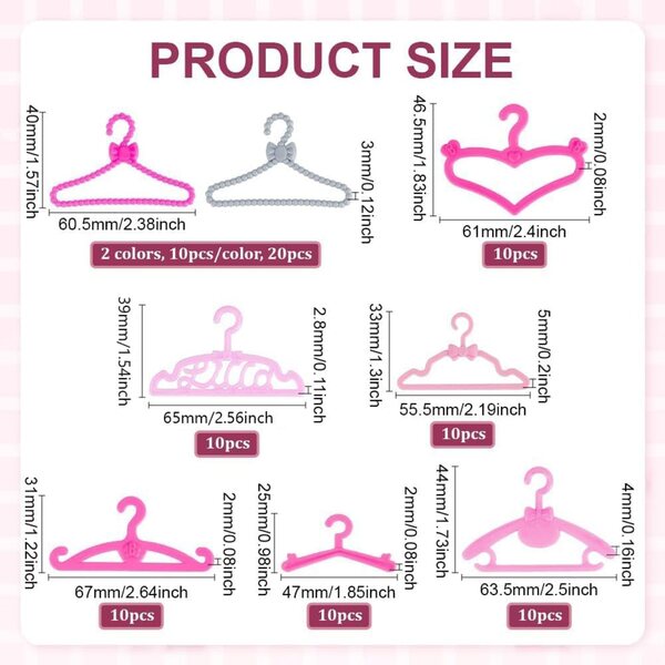 PH PandaHall Set 80 Cintretti Rosa per Vestiti di Bambola 8 Stili Differenti
