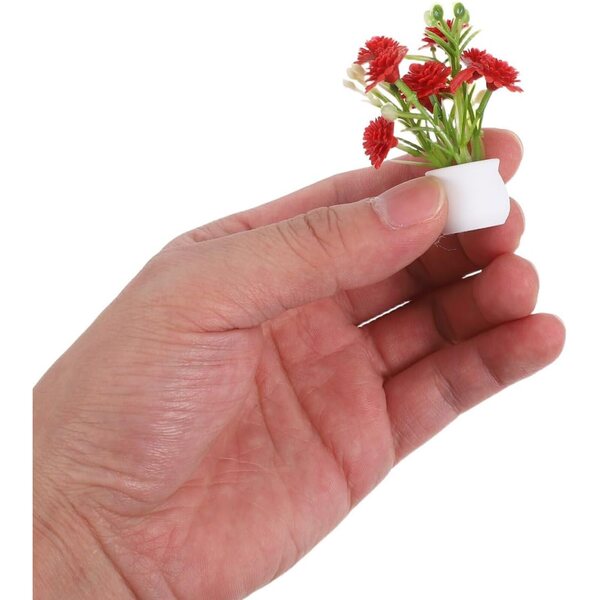 Set 5 Vasi Miniatura con Fiori Artificiali Colorati per Casa delle Bambole 1:12