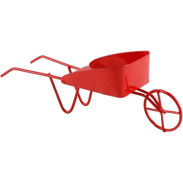Brouette miniature in metallo rosso vintage per casa delle bambole 12,5x4,5 cm