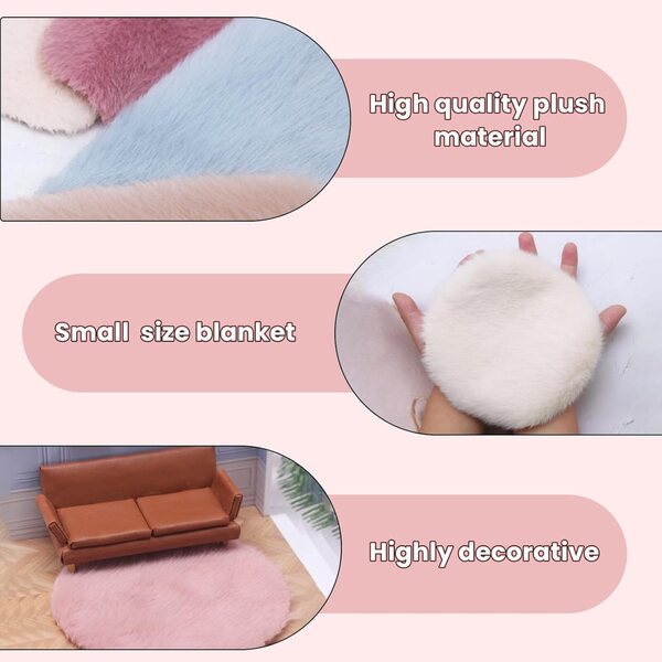 Set 4 Tappeti 1:12 per Casa delle Bambole in Peluche Morbido e Colorato