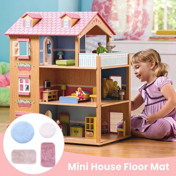 Set 4 Tappeti 1:12 per Casa delle Bambole in Peluche Morbido e Colorato