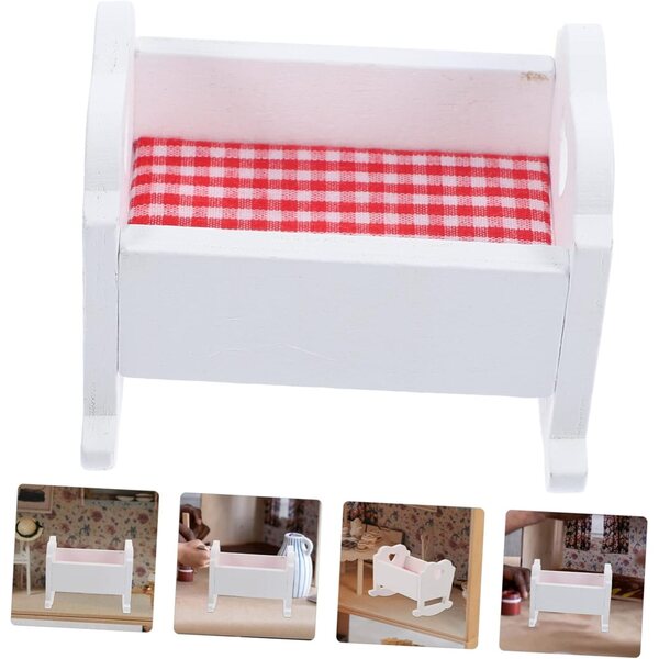 Mini Berceau in Legno Bianco per Casa delle Bambole - Miniatura Realistica e Decorativa