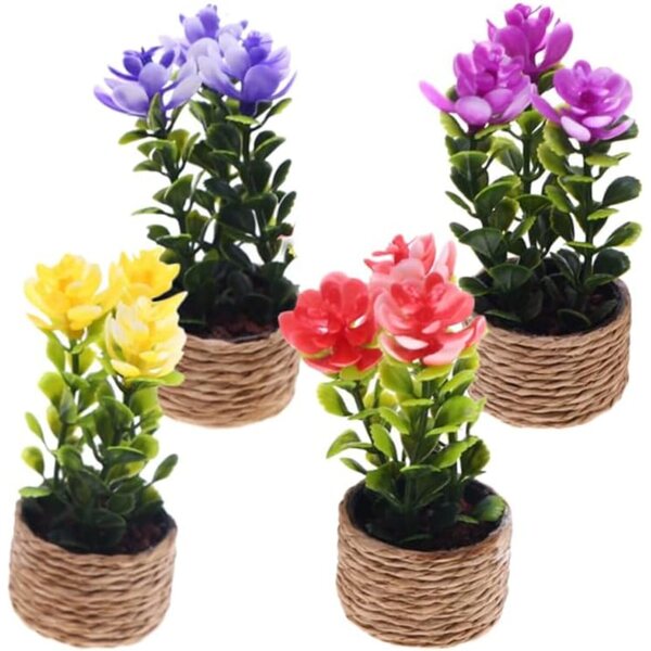 SHINEOFI Set mit 4 realistischen Mini-Bonsai-Pflanzen für Zuhause und Büro