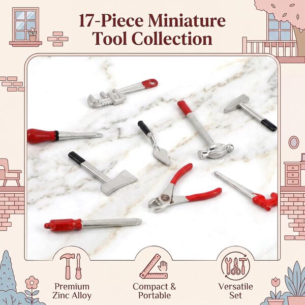 Kit 17 strumenti miniatura per casa di bambola 1:12 in metallo - Qianyu