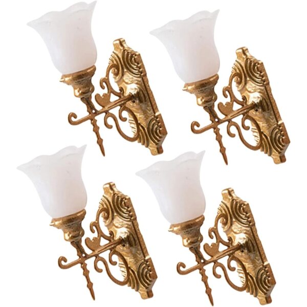 ERINGOGO 4 Mini goldene Wandlampen für Puppenhäuser und Dioramen 1:87