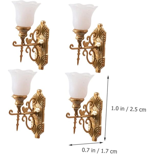 ERINGOGO 4 Mini goldene Wandlampen für Puppenhäuser und Dioramen 1:87
