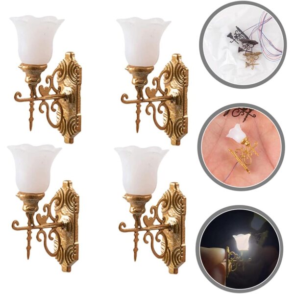 ERINGOGO 4 Mini goldene Wandlampen für Puppenhäuser und Dioramen 1:87