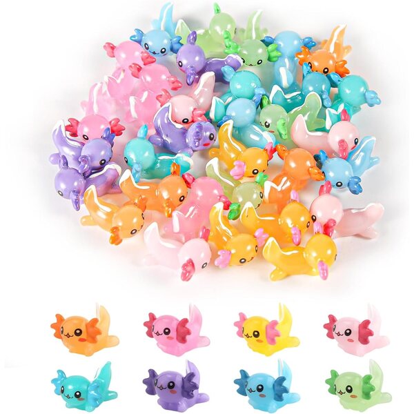 Set 32 Mini Figurine Axolotl in Resina per Decorazioni, 8 Colori