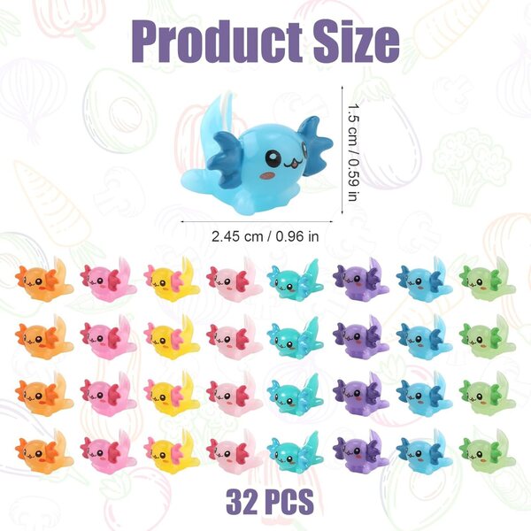 Set 32 Mini Figurine Axolotl in Resina per Decorazioni, 8 Colori