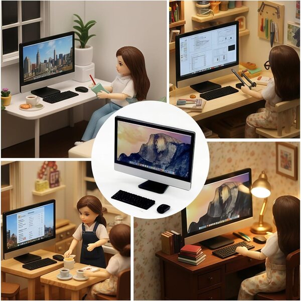 Set 3 Accessori Miniature Laptop, Tastiera e Mouse per Casa delle Bambole 1:12