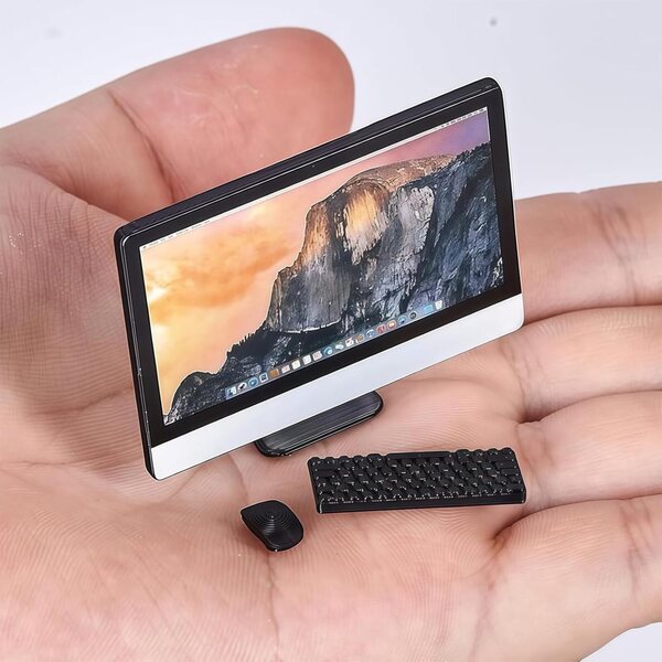 Set 3 Accessori Miniature Laptop, Tastiera e Mouse per Casa delle Bambole 1:12