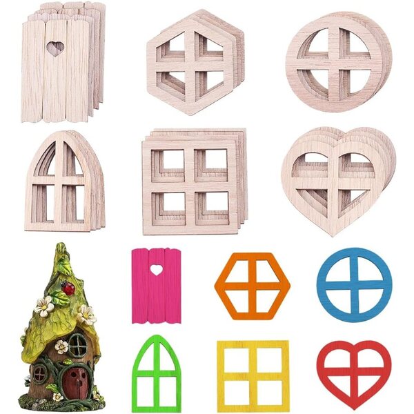 60-teiliges Feenhaus-Tür- und Fenster-Set aus Holz – 6 unfertige Stile zum Selbermachen