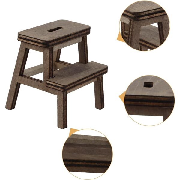 Ausi Escabeau miniatura in legno naturale per casa delle bambole scala 1/12