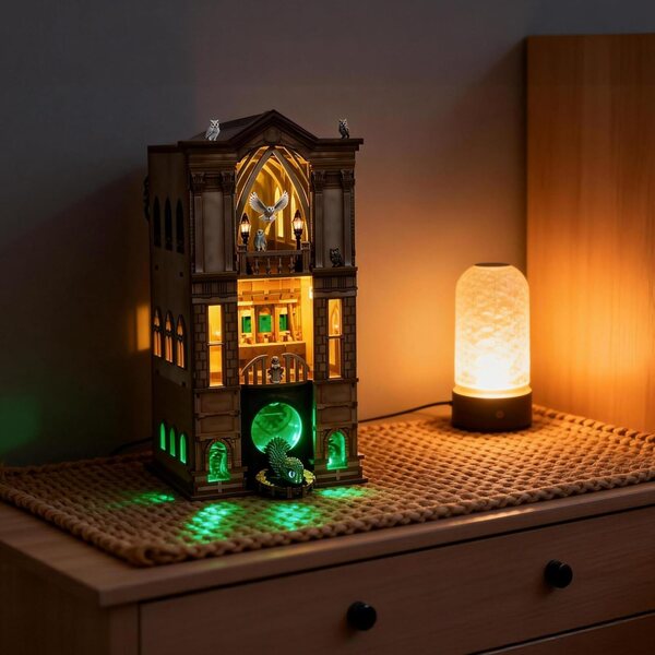Book Nook Magic Kit NookMaster: Casa Miniatura DIY con LED, Puzzle 3D in Legno