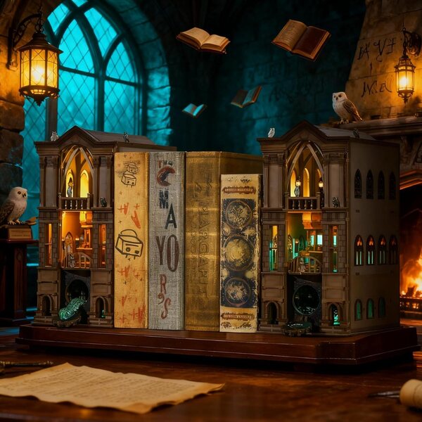 Book Nook Magic Kit NookMaster: Casa Miniatura DIY con LED, Puzzle 3D in Legno