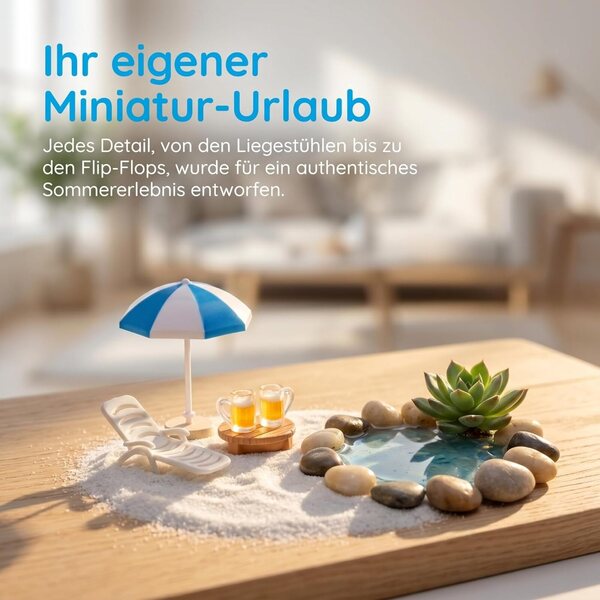 TOYANDONA Miniatur-Strandzubehör für Puppenhäuser – Sonnenschirm, Stühle und Tisch