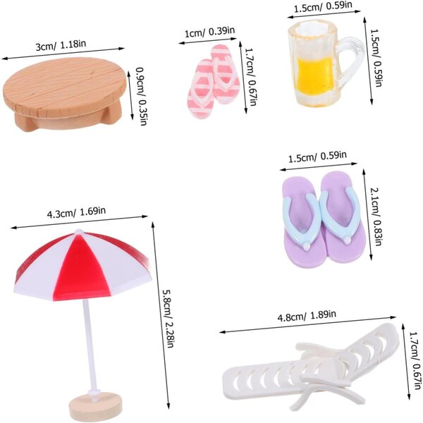 TOYANDONA Miniatur-Strandzubehör für Puppenhäuser – Sonnenschirm, Stühle und Tisch