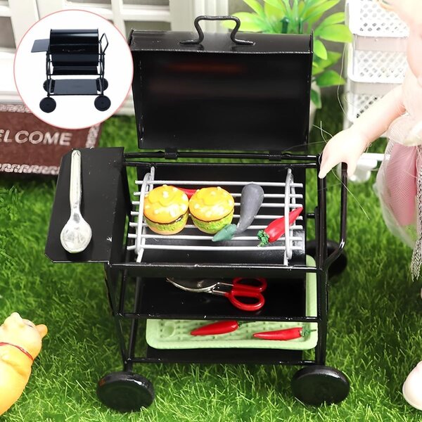 1/12 Miniatur-Grill mit Ofen und Eisenwagen für Puppenhaus