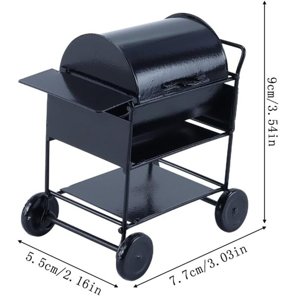 1/12 Miniatur-Grill mit Ofen und Eisenwagen für Puppenhaus