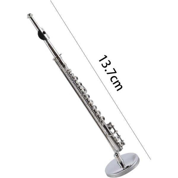 Miniflöte aus versilbertem Kupfer mit Ständer und Koffer, 14 cm großes Dekomodell