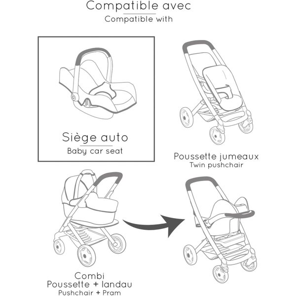 Smoby Maxi-COSI 3 in 1 Beige für Puppen bis 42 cm – Nachahmungsspiel ab 3 Jahren