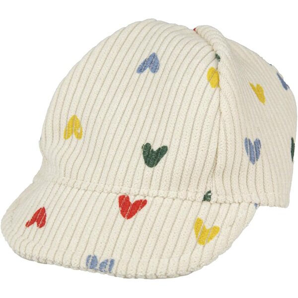 Cappellino per bambola Heless 28-35 cm beige con cuori multicolori in velluto