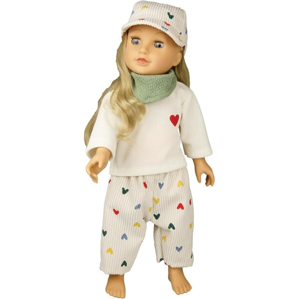Cappellino per bambola Heless 28-35 cm beige con cuori multicolori in velluto